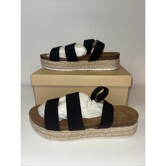 NWT Yoki Womens Black Beige Tan Ankle Strap Sandals Sz 7.5 Neutr Chunky Platform - Picture 4 of 7